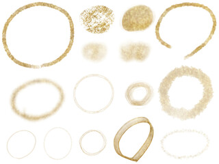 金色の線画：キラキラの丸いフレーム枠・円セット