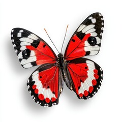Naklejka premium Vibrant Red Black and White Butterfly with Intricate Wing Patterns on White