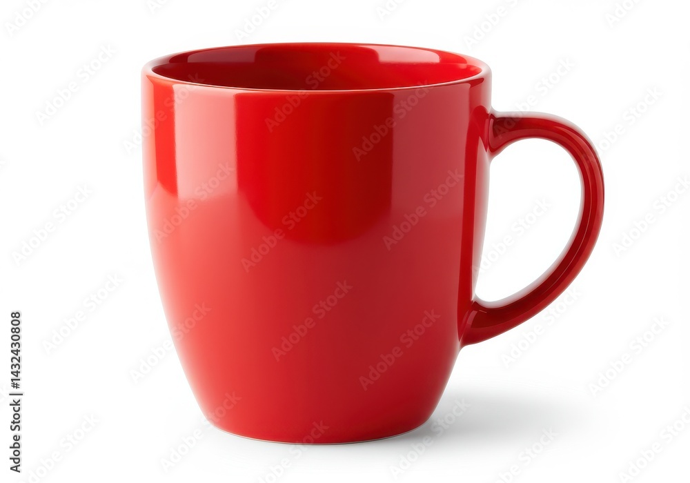 Poster a single red ceramic mug with a handle sitting on a white surface in a studio setting image view