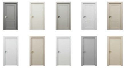 Naklejka premium Collection of ten modern interior doors in various neutral colors for architectural design and decoration