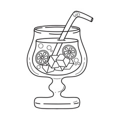illustration line art of lemon ice on the glass colloring book and sticker design
