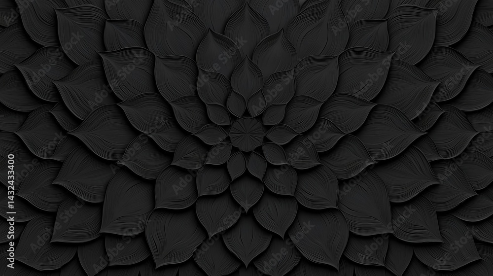 Poster a textured, dark floral pattern with layered petals, creating a visually striking and intricate desi