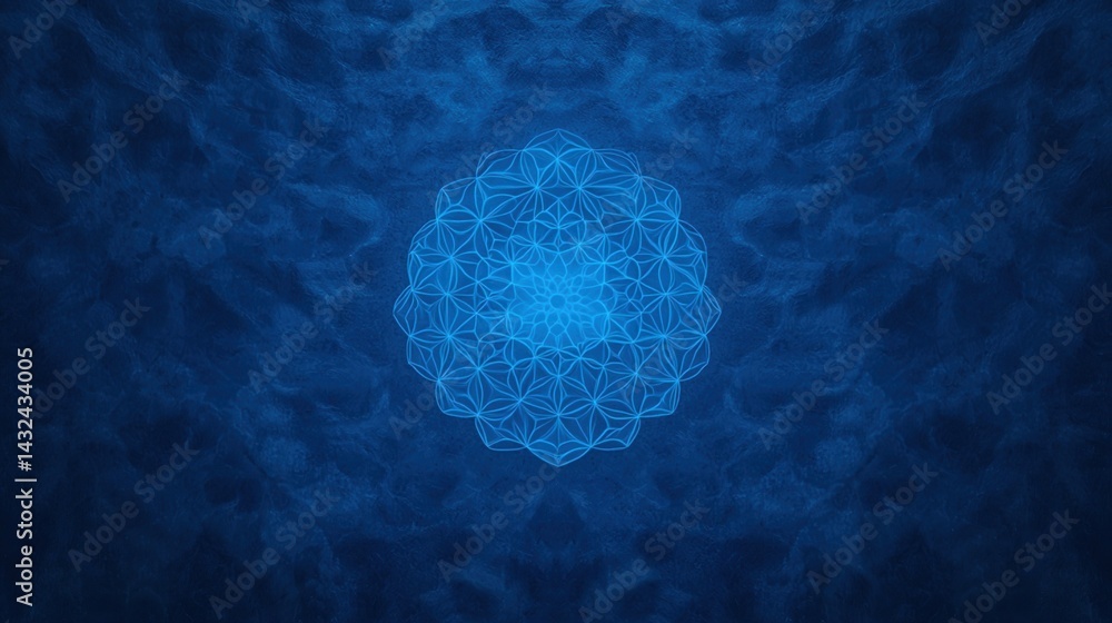Poster a vibrant blue abstract design featuring a geometric flower pattern, creating a sense of depth and h