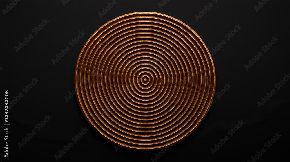Poster a circular design featuring concentric grooves, creating a textured, rippled effect against a dark b