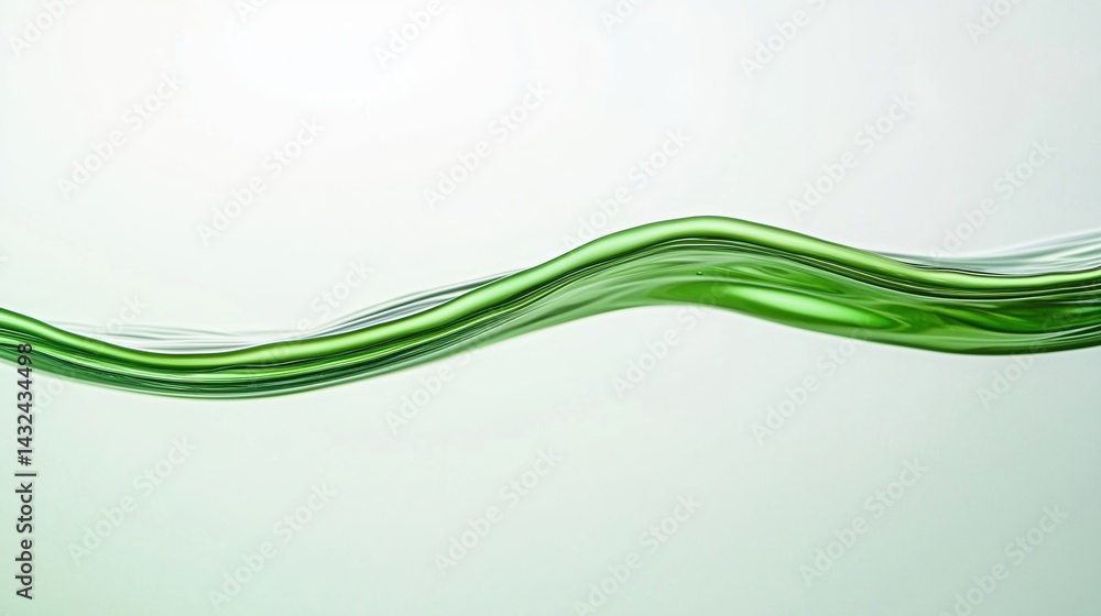 Poster a smooth, flowing line of green liquid against a light background, creating a serene and calming vis
