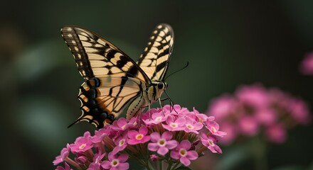 Butterfly on Pink Flowers