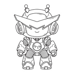 illustration art mini robot line art black and white character sticker and t-shirt design