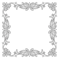 tattoo and t-shirt design black and white hand drawn rectangle twigs and leaves frame