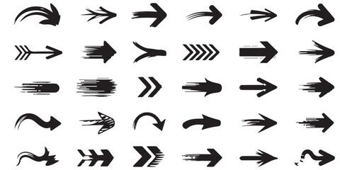 Long arrows icon.  hand drawn arrow, grunge arrow, arrows icon black vector silhouettes