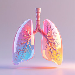Translucent lungs pastel rainbow hues 3D rendering PNG
