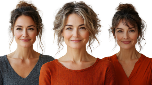 Smiling mature woman gesturing with hands isolated on transparent background, expressive senior female with friendly facial expression, realistic cutout for communication, lifestyle, or support themes