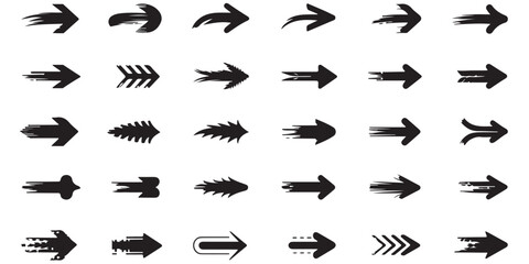 Long arrows icon.  hand drawn arrow, grunge arrow, arrows icon black vector silhouettes