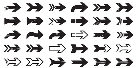 Long arrows icon.  hand drawn arrow, grunge arrow, arrows icon black vector silhouettes