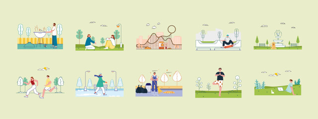 Fototapeta premium Park illustration set. Flat vector illustration concept. Simple vector illustration.