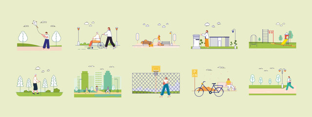 Obraz premium Park illustration set. Flat vector illustration concept. Simple vector illustration.