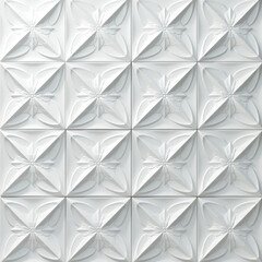 Fototapeta premium White geometric floral leaves 3D wall tiles texture, background illustration banner PNG