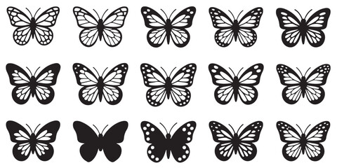 set of vector icon various butterfly silhouette	