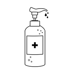 Vector Icon Hand Sanitizer, Waterless Hand Cleaner. Hand Washing. Protection Against Viruses and Bacteria, line art style  