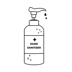 Vector Icon Hand Sanitizer with Liquid Inside the Bottle, Waterless Hand Cleaner. Hand Washing. Protection Against Viruses and Bacteria, line art style