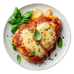  Delicious chicken parmigiana on plate, [Transparent Background PNG]. 
