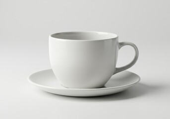 Obraz premium A simple studio shot showcasing a white ceramic cup sitting on a matching white ceramic saucer plate