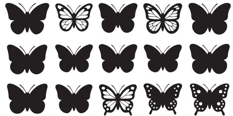 set of vector icon various butterfly silhouette	