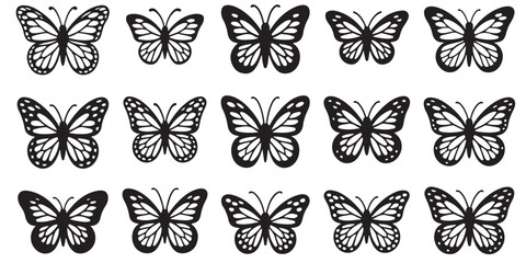 set of vector icon various butterfly silhouette	