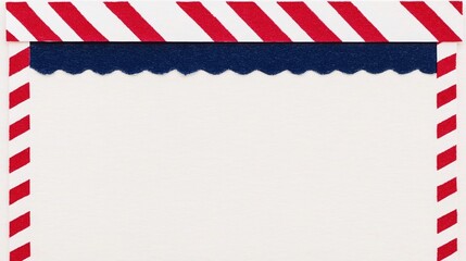 Fototapeta premium A decorative envelope with red and white stripes and a navy blue scalloped edge, ideal for sending letters or invitations.