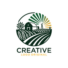 Farm House logo isolated on white background. Black emblem with farmhouse