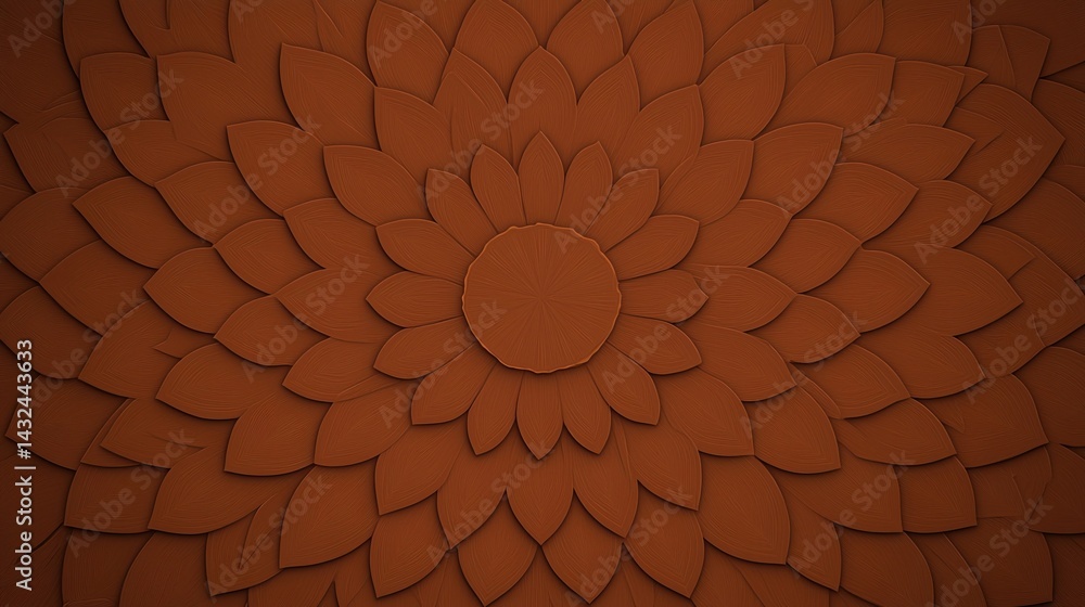 Poster a detailed floral pattern with layered petals in warm brown tones, creating a textured and visually 