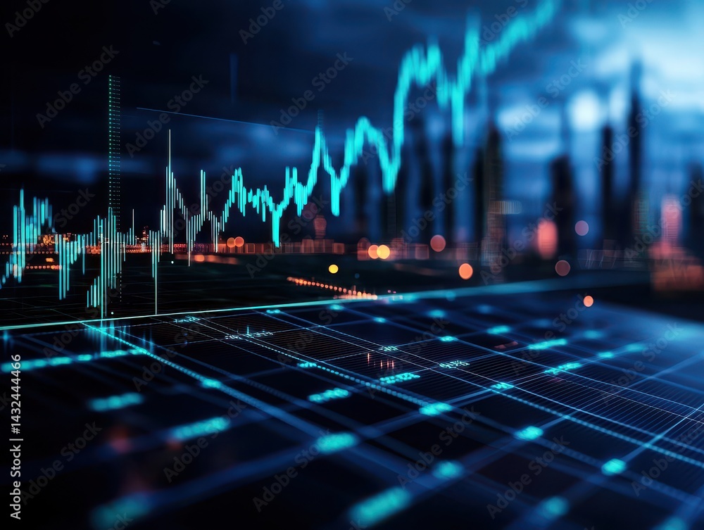 Poster the concept of energy stock and production for the future. futuristic financial data visualization w