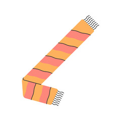 Scarf Flat design style, striped winter scarf, symbolizing warmth and comfort, ideal for cozy home visuals or cold season design themes.