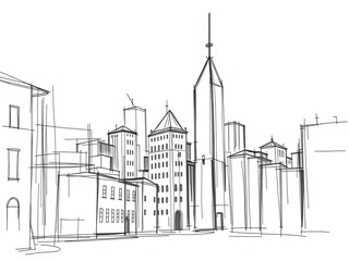 sketch of city. architecture, building, sketch, vector, drawing, church, city, house, illustration, town, old, castle, street, art, cathedral, paris, design, tower, travel, construction, europe, home,