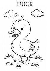 Duck Coloring Page – Printable Farm Animal Line Art for Kids and Adults