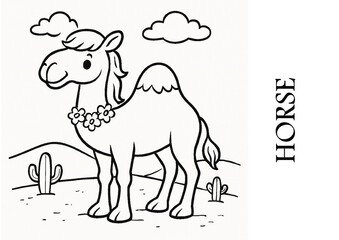Fototapeta premium Horse Coloring Page – Printable Farm Animal Line Art for Kids and Adults