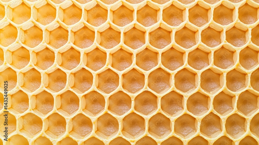 Poster a close-up view of honeycomb with hexagonal patterns, showcasing its natural texture and golden hue.