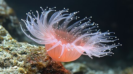 Mesmerizing Underwater Bloom: A Pink Sea Anemone's Delicate Dance