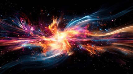 Naklejka premium A stunning cosmic explosion bursting with colorful energy and light, creating a mesmerizing visual effect in the dark space.