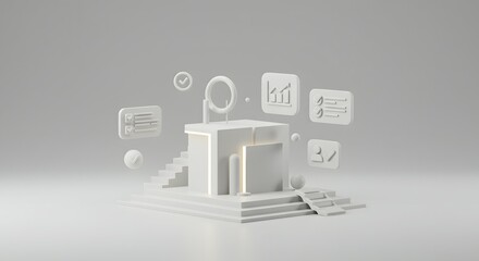 Abstract 3D Render of Modern Business Architecture Growth, Strategy, and Data Analysis Visualization