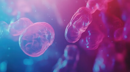 Colorful microscopic organisms in a vibrant palette of pink and blue hues, representing life in a digital landscape.