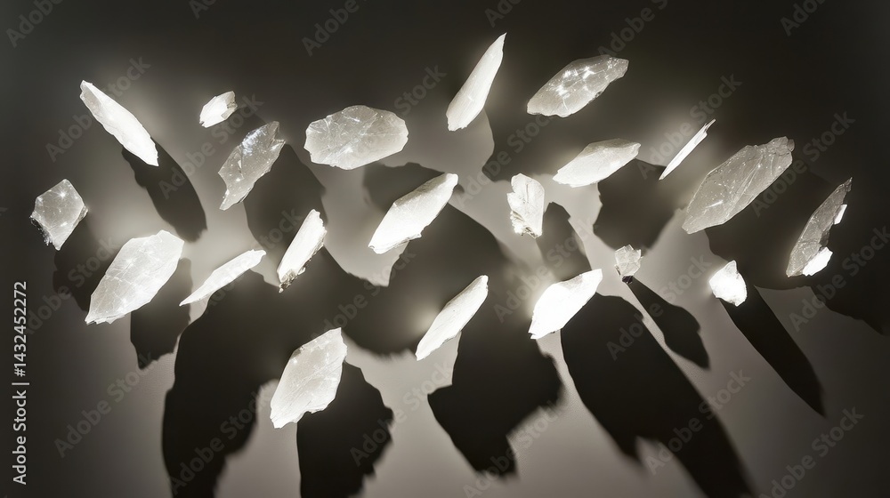 Poster abstract illuminated stone fragments form a captivating wall display.