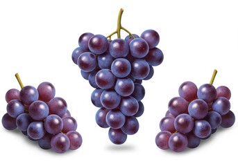 Fototapeta premium Luscious Red Grapes a trio of juicy bunches glistening with freshness against a bright white background perfect for healthy eating