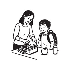 mother prepares food supplies for children