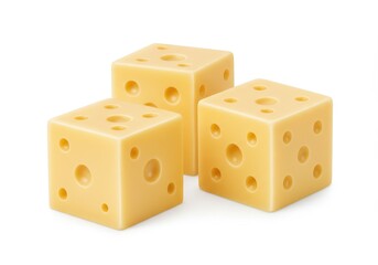 Three Swiss cheese cubes playfully arranged a delicious dairy delight with a bright clean backdrop and soft lighting
