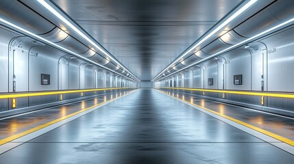 Obraz premium Futuristic Spaceship Corridor: A 3D Render of a Sleek, Modern Spaceship Interior