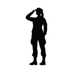 Soldier Woman Salute Silhouette Vector