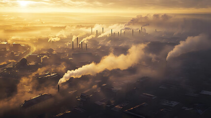 Fototapeta premium Sunrise Smog: Industrial City Pollution