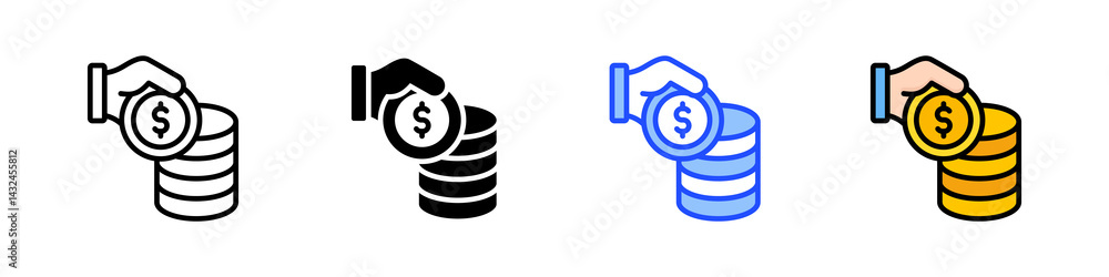 Poster coins stack icon collection with multiple styles