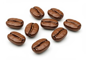 Naklejka premium Rich roasted coffee beans scattered on white background showcasing their deep brown color and natural texture perfect for coffee lovers and
