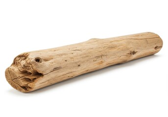 Weathered driftwood log isolated on white background showing natural texture and rustic charm A piece of nature s art
